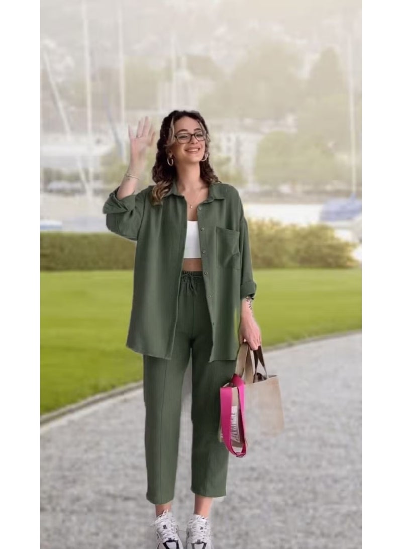 Barbora Linen Casual Two Piece Suit Pants Shirt LN21HAKI15 - Image 1